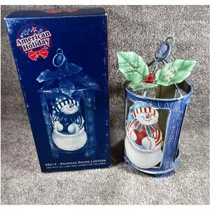 American Holiday Snowman Round Lantern Tealight Holder Christmas Decor